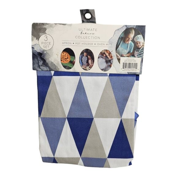 Eco One Ultimate Bakers Collection Apron Pot Holder Oven Mitt Blue Diamond Print - Picture 2 of 2